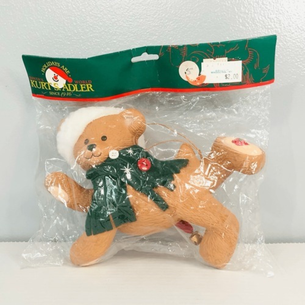 kurt adler large 8 inch christmas ornament teddy bear‎ wearing santa hat holiday